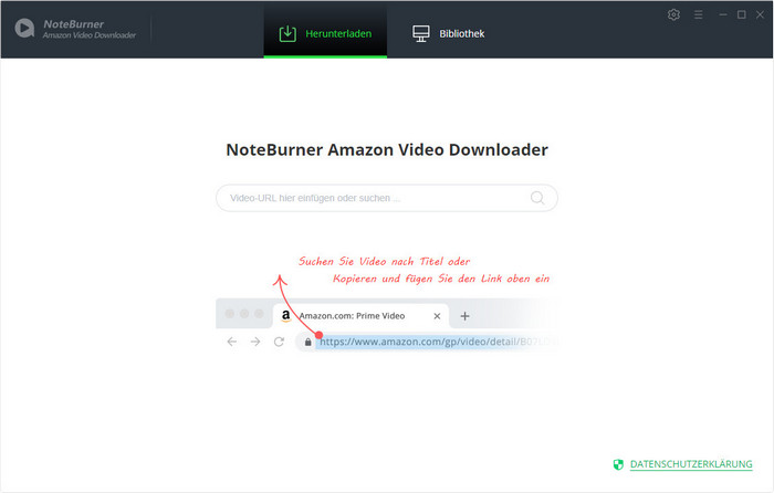 Hauptschnittstelle von NoteBurner Amazon Video Downloader Windows