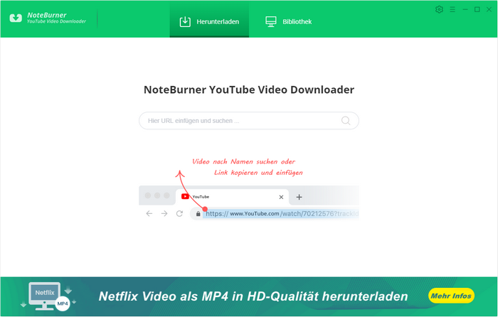 Hauptoberfläche von NoteBurner YouTube Video Downloader für Windows